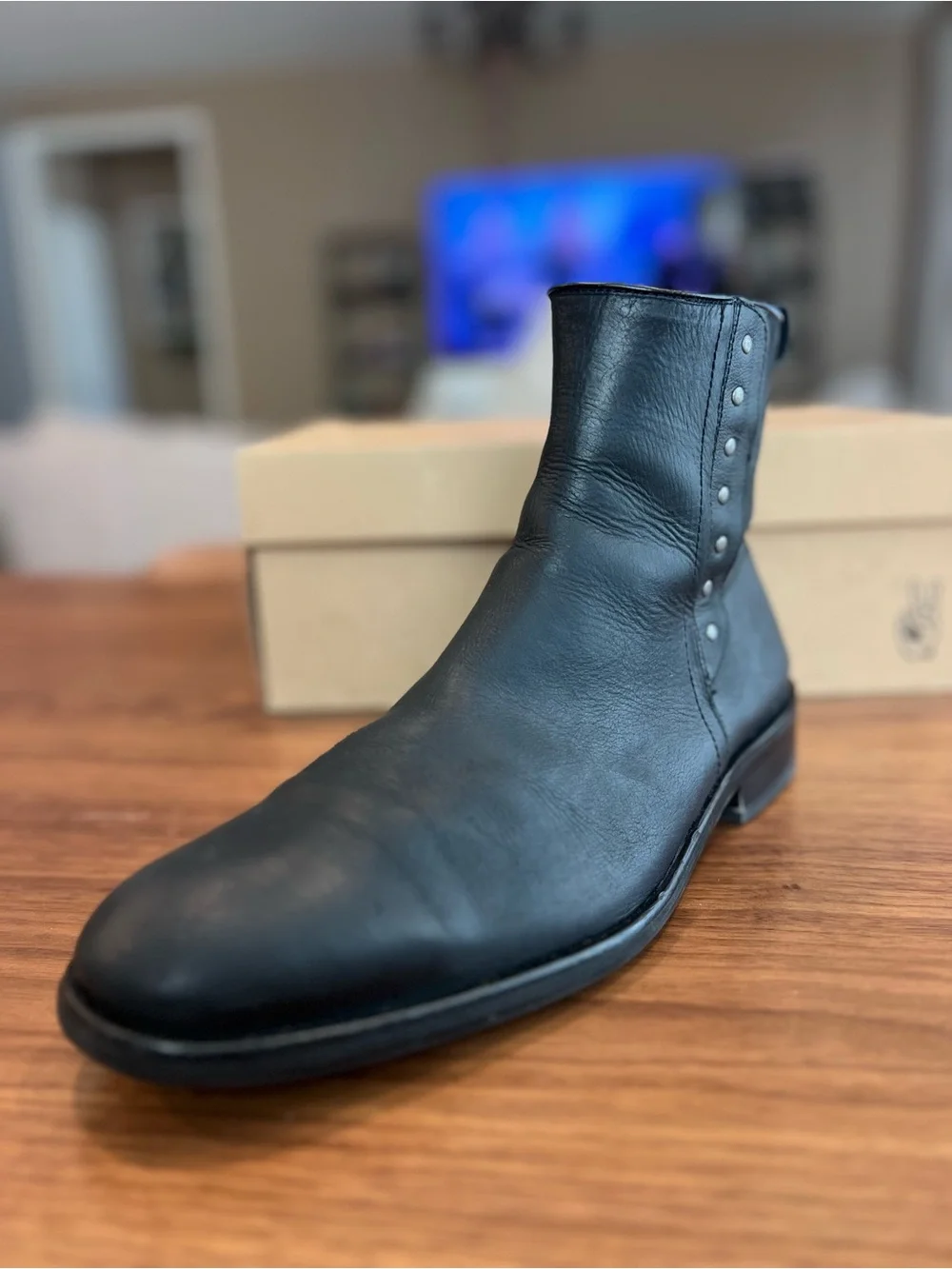 John Varvatos Black Leather Ankle Boots with Stud Details